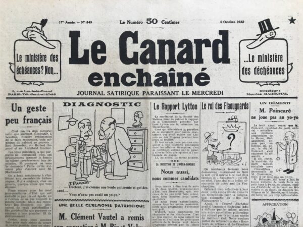 N° 849 du Canard Enchaîné -  5 Octobre 1932