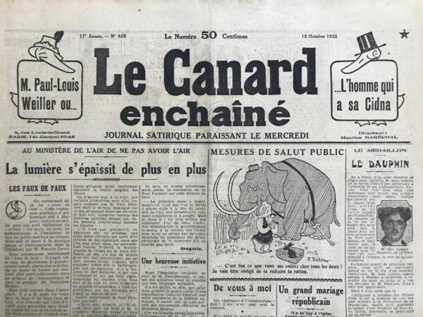 N° 850 du Canard Enchaîné -  12 Octobre 1932