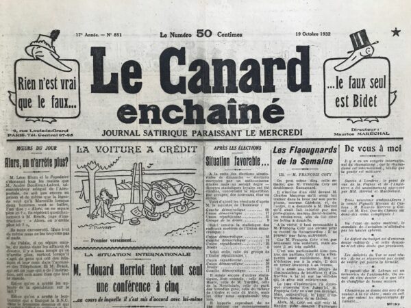 N° 851 du Canard Enchaîné -  19 Octobre 1932