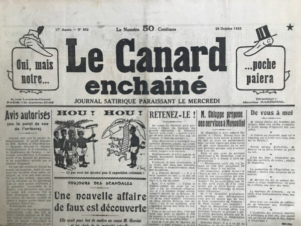 N° 852 du Canard Enchaîné -  26 Octobre 1932