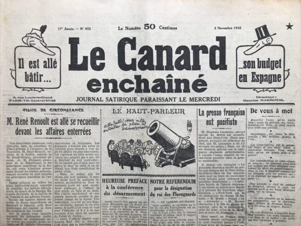 N° 853 du Canard Enchaîné -  2 Novembre 1932