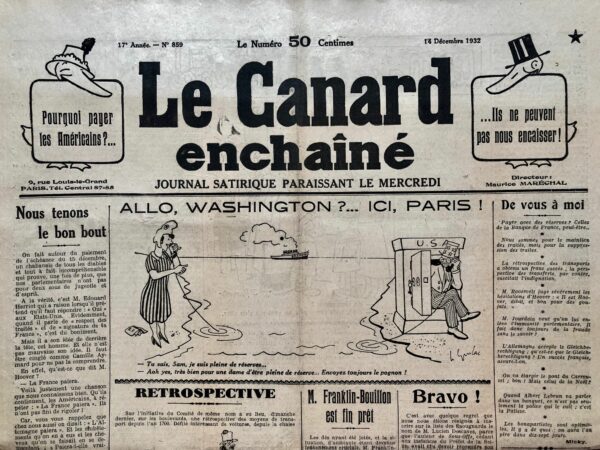 N° 859 du Canard Enchaîné -  14 Décembre 1932