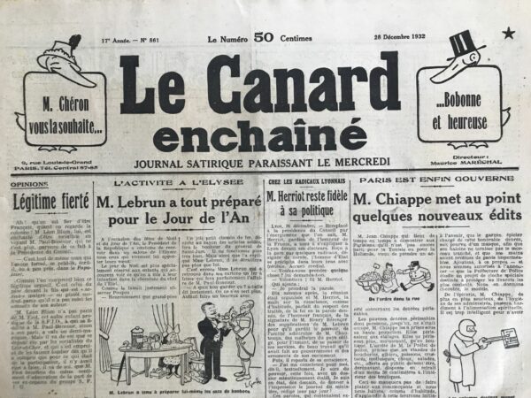 N° 861 du Canard Enchaîné -  28 Décembre 1932