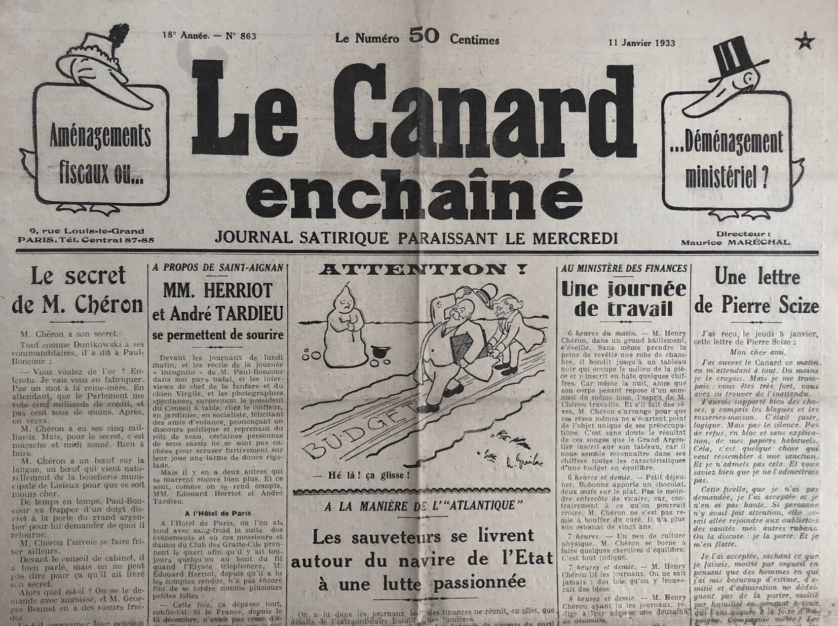 N° 863 du Canard Enchaîné - 11 Janvier 1933 | 59,00 € | 863 | Couac ! | Presse Authentique de l'Epoque ! Pour des Cadeaux Originaux : Journal Rare Anniversaire, de Naissance... N° 863 du Canard Enchaîné - 11 Janvier 1933