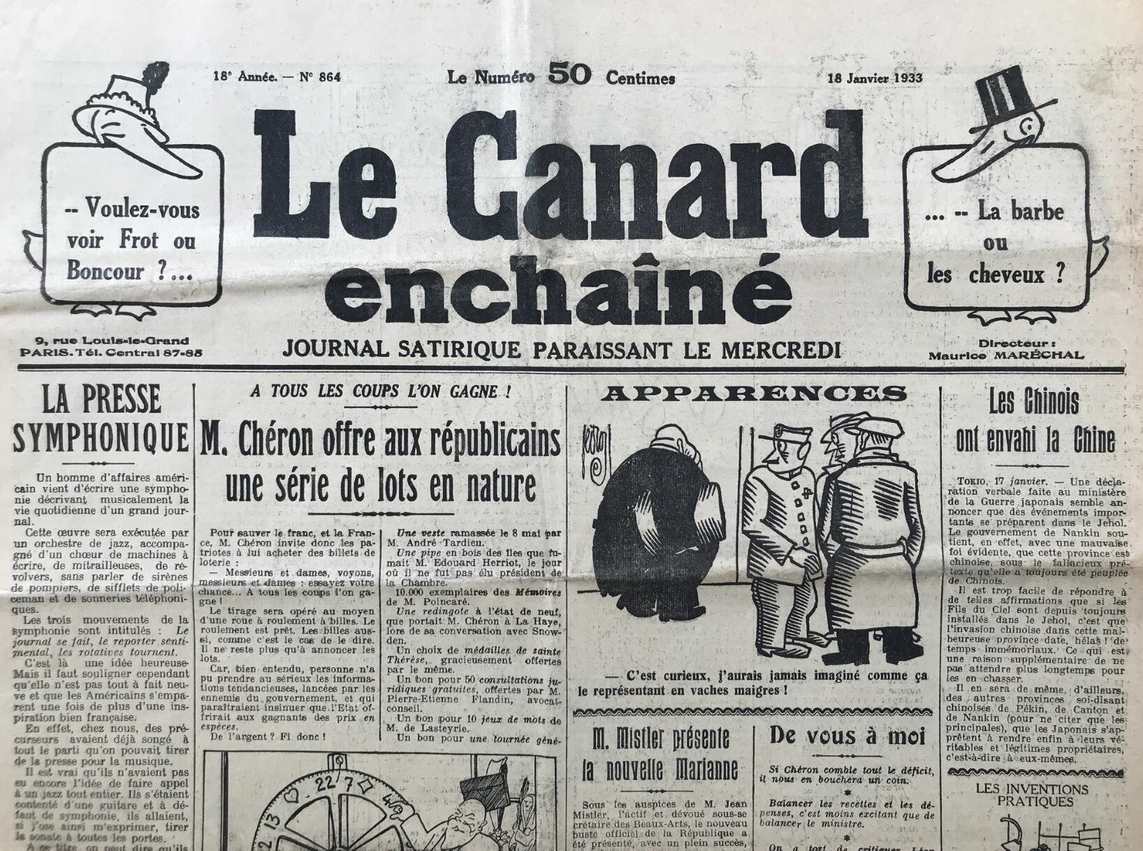 N° 864 du Canard Enchaîné - 18 Janvier 1933 | 59,00 € | 864 | Couac ! | Presse Authentique de l'Epoque ! Pour des Cadeaux Originaux : Journal Rare Anniversaire, de Naissance... N° 864 du Canard Enchaîné - 18 Janvier 1933