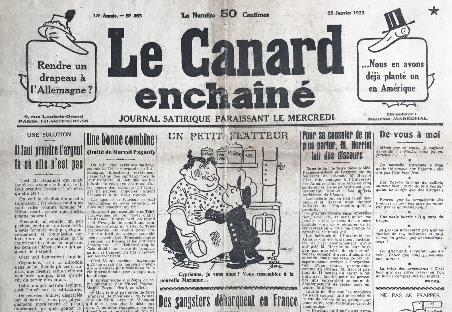 N° 865 du Canard Enchaîné - 25 Janvier 1933 | 59,00 € | 865 | Couac ! | Presse Authentique de l'Epoque ! Pour des Cadeaux Originaux : Journal Rare Anniversaire, de Naissance... N° 865 du Canard Enchaîné - 25 Janvier 1933