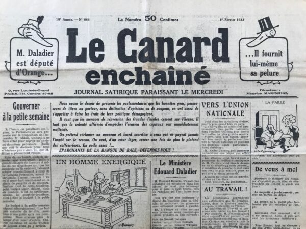 N° 866 du Canard Enchaîné -  1 Février 1933