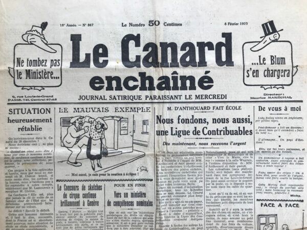N° 867 du Canard Enchaîné -  8 Février 1933