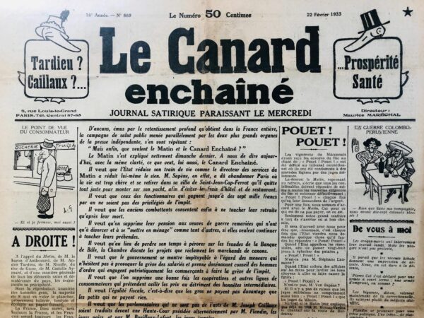 N° 869 du Canard Enchaîné -  22 Février 1933