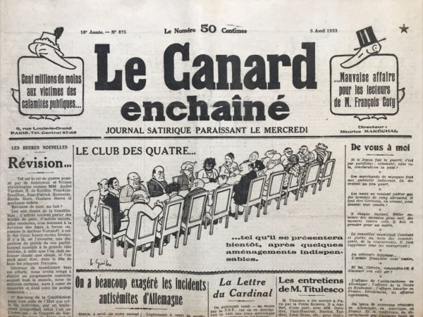 N° 875 du Canard Enchaîné -  5 Avril 1933