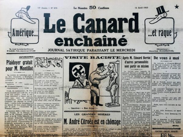 N° 876 du Canard Enchaîné -  12 Avril 1933