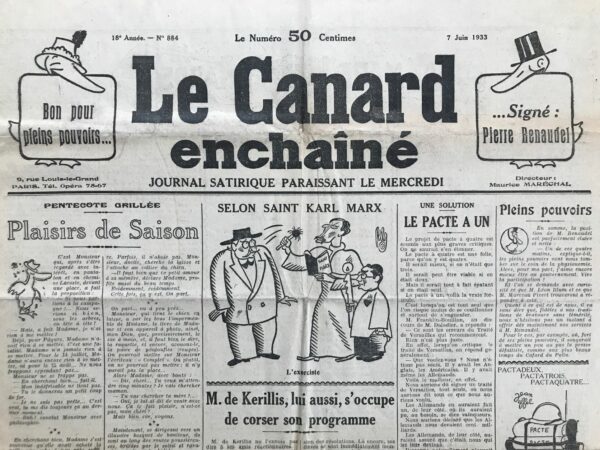N° 884 du Canard Enchaîné -  7 Juin 1933