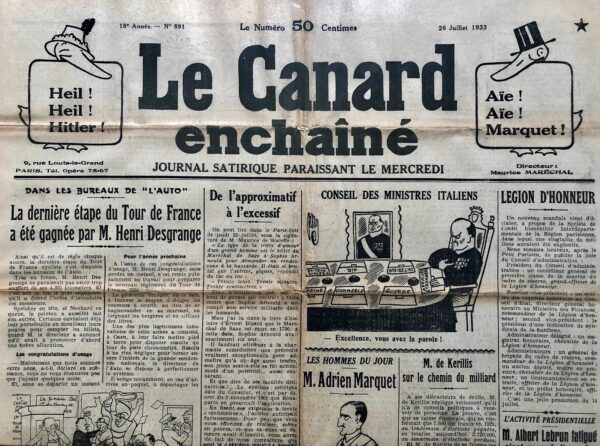 N° 891 du Canard Enchaîné -  26 Juillet 1933