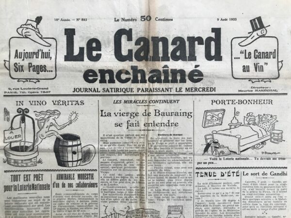 N° 893 du Canard Enchaîné -  9 Août 1933