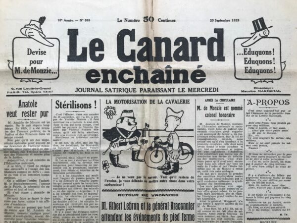 N° 899 du Canard Enchaîné -  20 Septembre 1933