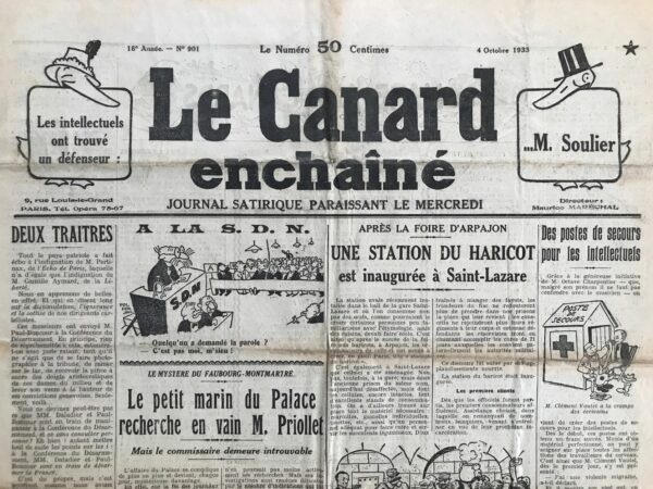 N° 901 du Canard Enchaîné -  4 Octobre 1933