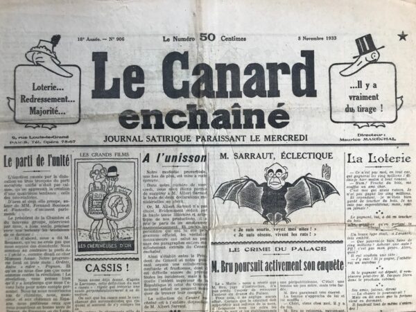 N° 906 du Canard Enchaîné -  8 Novembre 1933