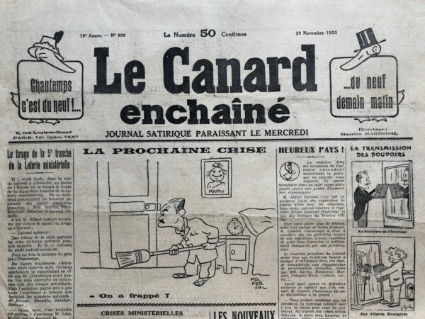 N° 909 du Canard Enchaîné -  29 Novembre 1933