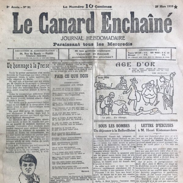 N° 91 du Canard Enchaîné -  27 Mars 1918