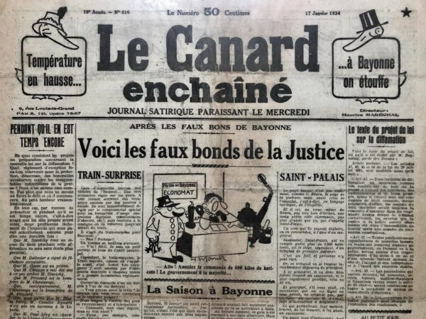 N° 916 du Canard Enchaîné -  17 Janvier 1934