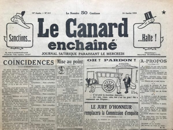 N° 917 du Canard Enchaîné -  24 Janvier 1934