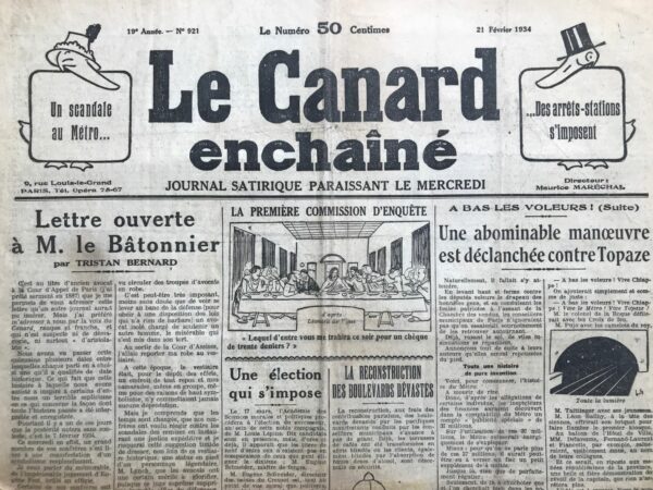 N° 921 du Canard Enchaîné -  21 Février 1934