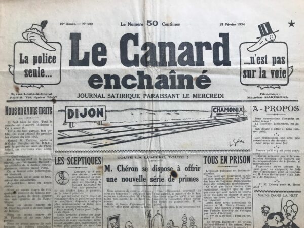 N° 922 du Canard Enchaîné -  28 Février 1934