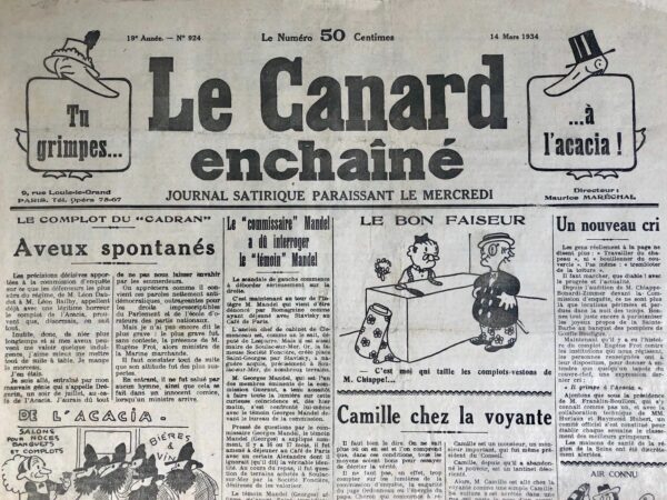 N° 924 du Canard Enchaîné -  14 Mars 1934