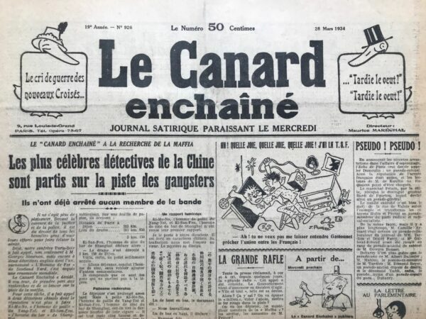 N° 926 du Canard Enchaîné -  28 Mars 1934