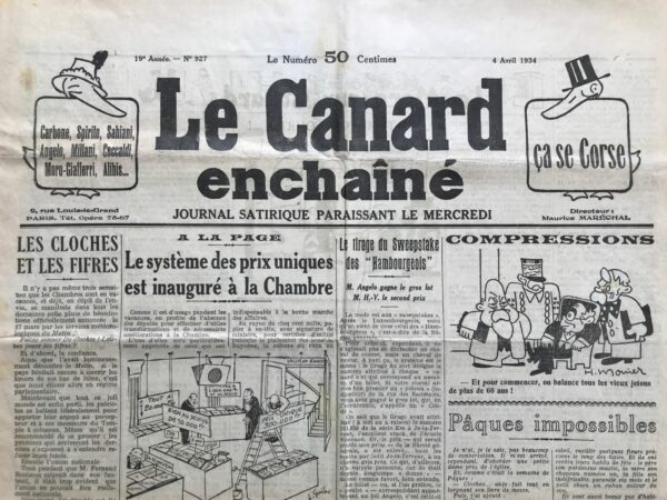 N° 927 du Canard Enchaîné -  4 Avril 1934