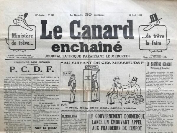 N° 928 du Canard Enchaîné -  11 Avril 1934