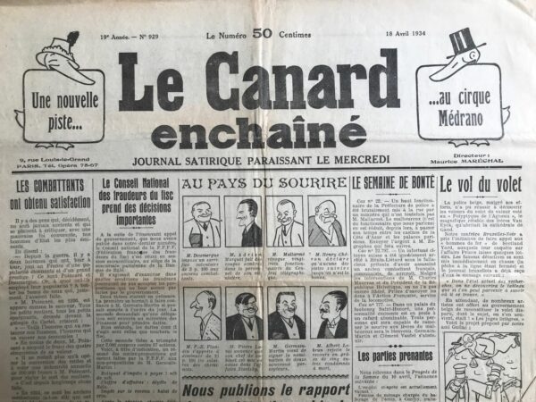 N° 929 du Canard Enchaîné -  18 Avril 1934