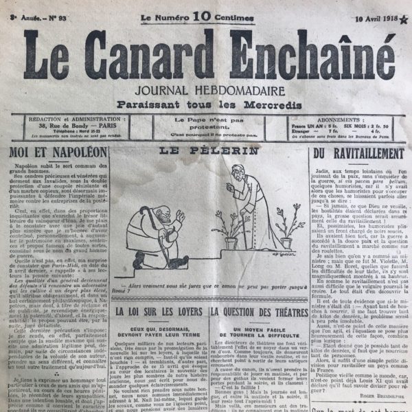 N° 93 du Canard Enchaîné -  10 Avril 1918