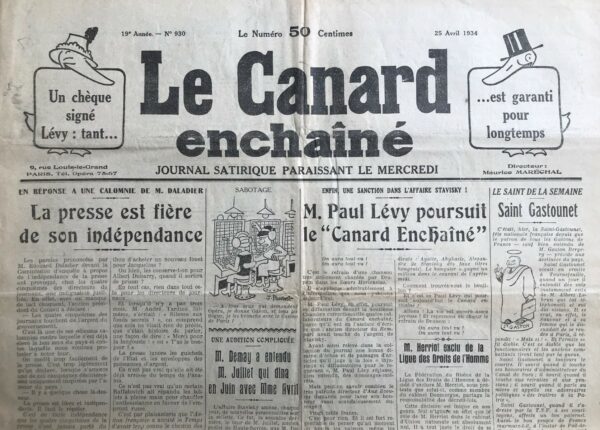 N° 930 du Canard Enchaîné -  25 Avril 1934