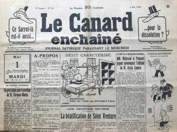 N° 931 du Canard Enchaîné -  2 Mai 1934