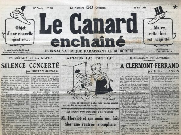 N° 933 du Canard Enchaîné -  16 Mai 1934