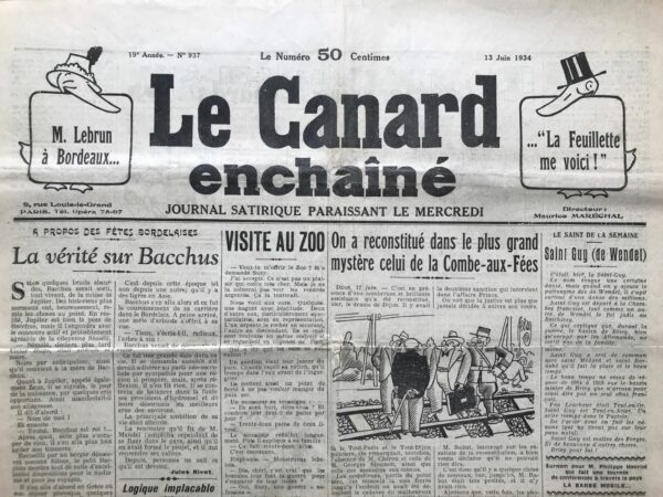 N° 937 du Canard Enchaîné -  13 Juin 1934
