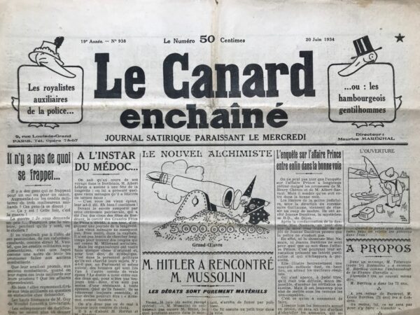 N° 938 du Canard Enchaîné -  20 Juin 1934