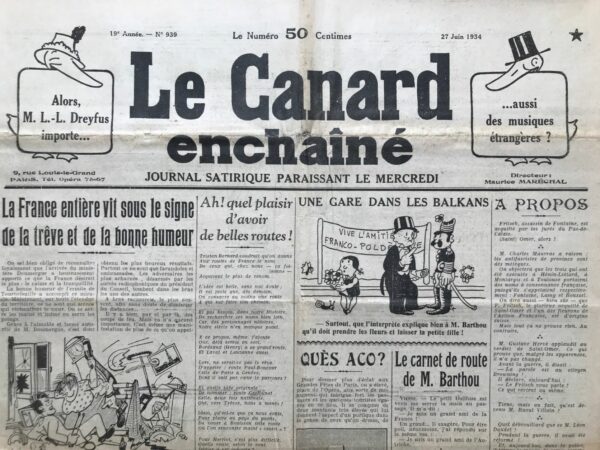 N° 939 du Canard Enchaîné -  27 Juin 1934