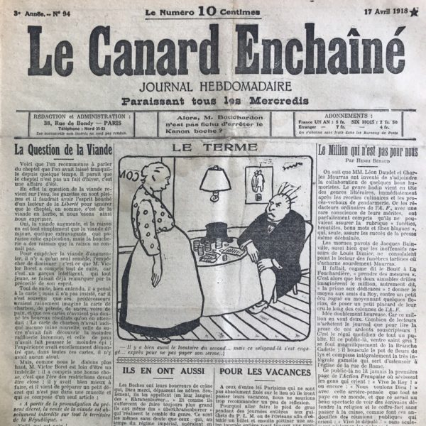 N° 94 du Canard Enchaîné -  17 Avril 1918