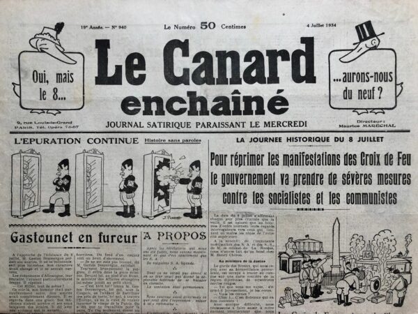 N° 940 du Canard Enchaîné -  4 Juillet 1934