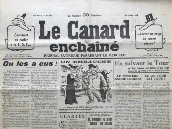 N° 941 du Canard Enchaîné -  11 Juillet 1934