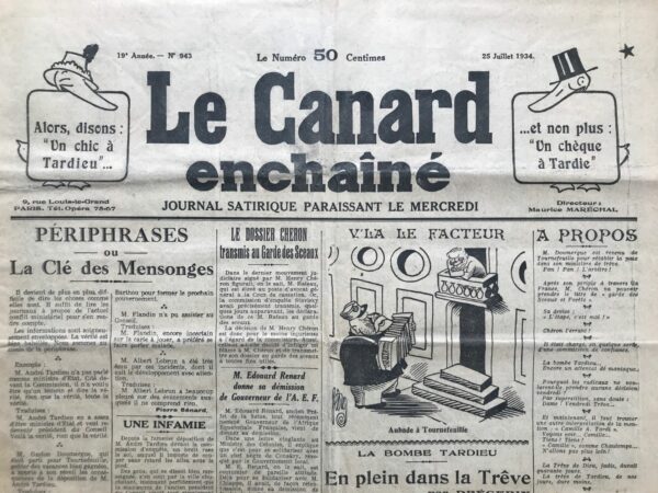 N° 943 du Canard Enchaîné -  25 Juillet 1934