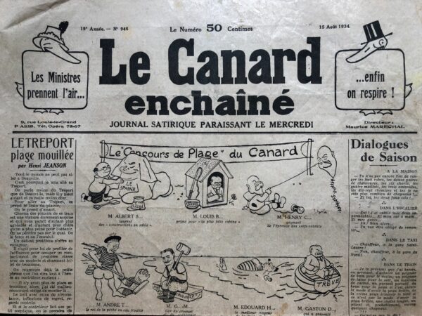 N° 946 du Canard Enchaîné -  15 Août 1934