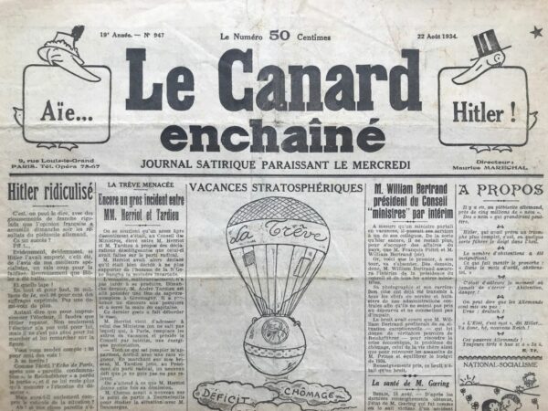 N° 947 du Canard Enchaîné -  22 Août 1934