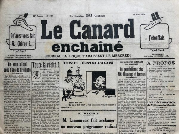 N° 948 du Canard Enchaîné -  29 Août 1934