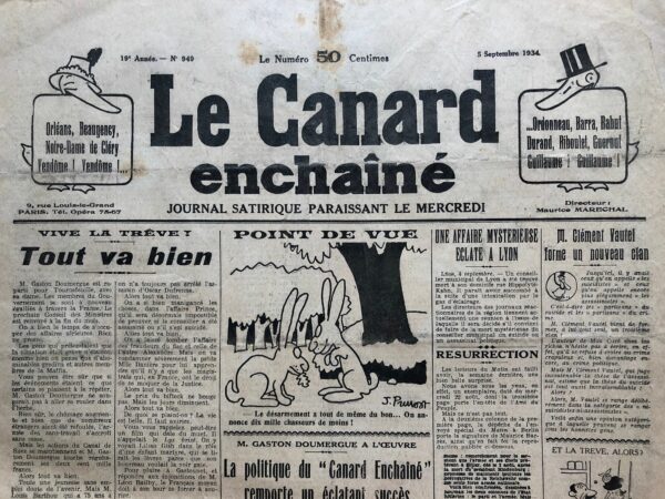 N° 949 du Canard Enchaîné -  5 Septembre 1934