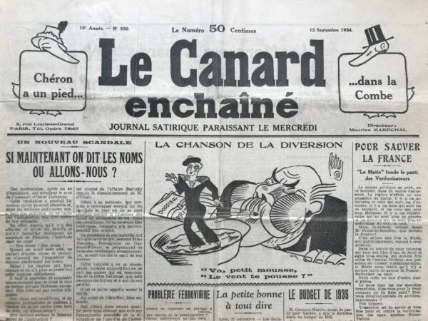 N° 950 du Canard Enchaîné -  12 Septembre 1934