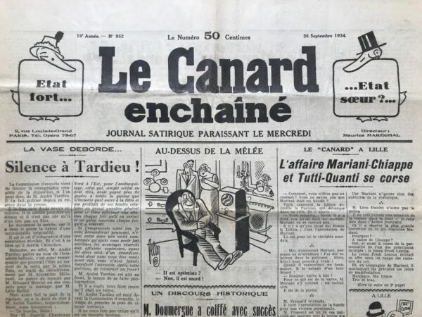 N° 952 du Canard Enchaîné -  26 Septembre 1934