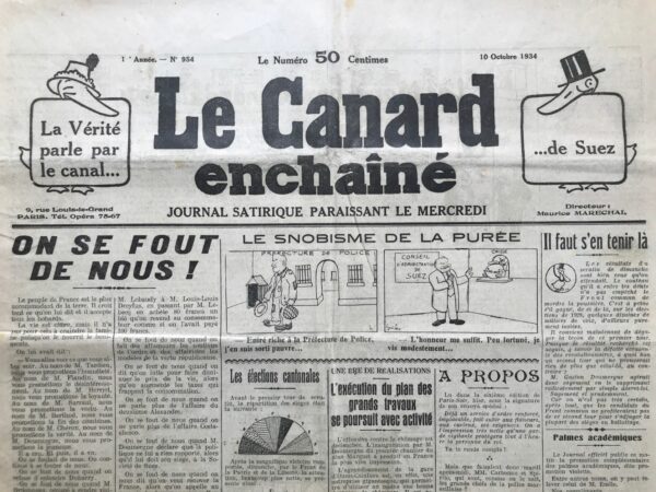N° 954 du Canard Enchaîné -  10 Octobre 1934